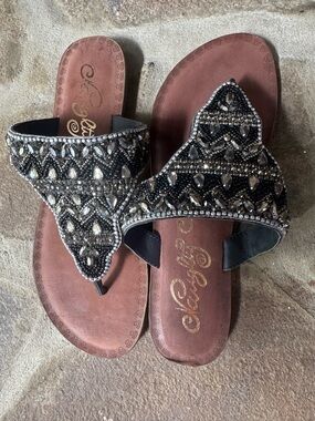 Naughty Monkey Black Beaded Embellished Slide Sandals